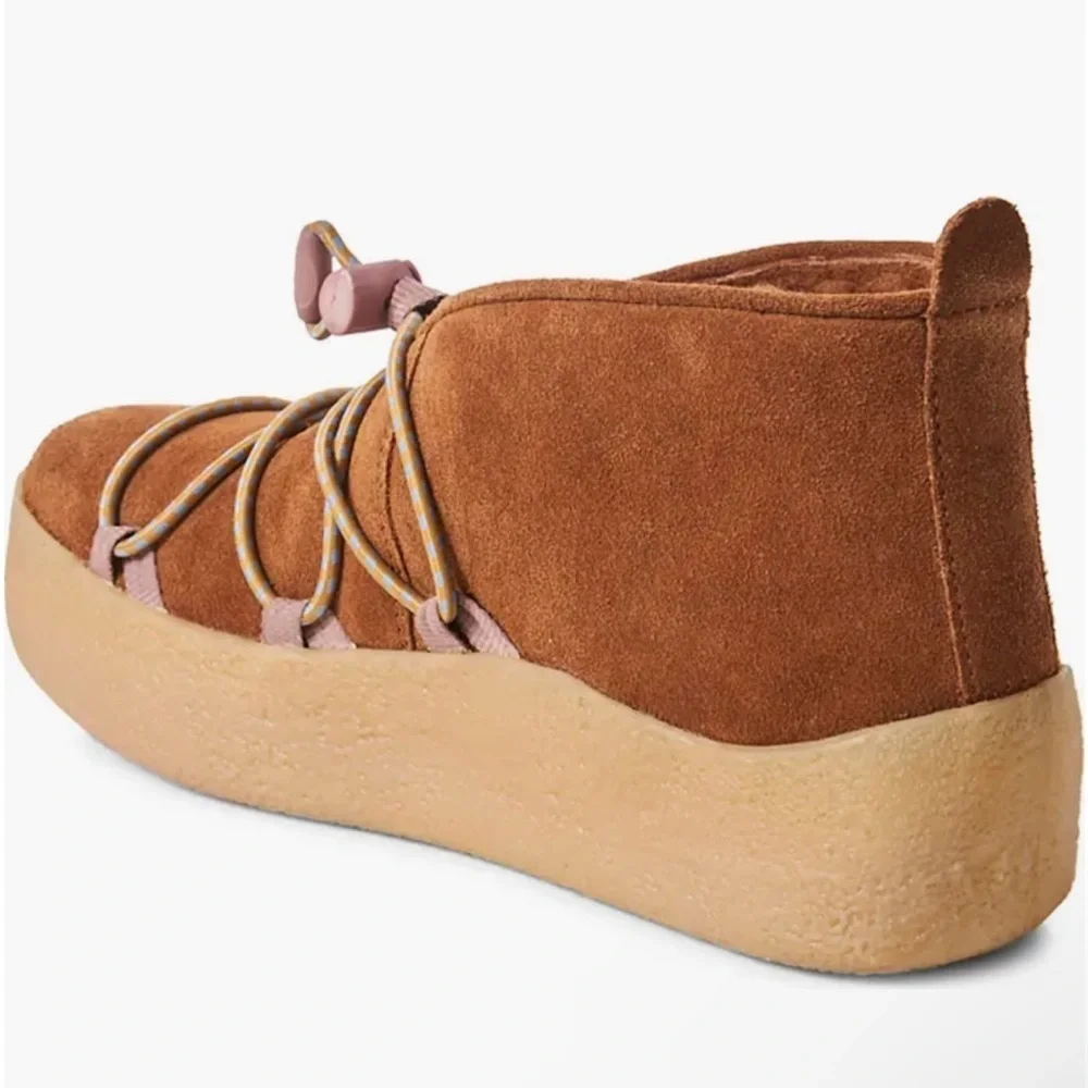 NWT Free People Snowdrop Micro Genuine Shearling Boot in Brown Suede Size 6